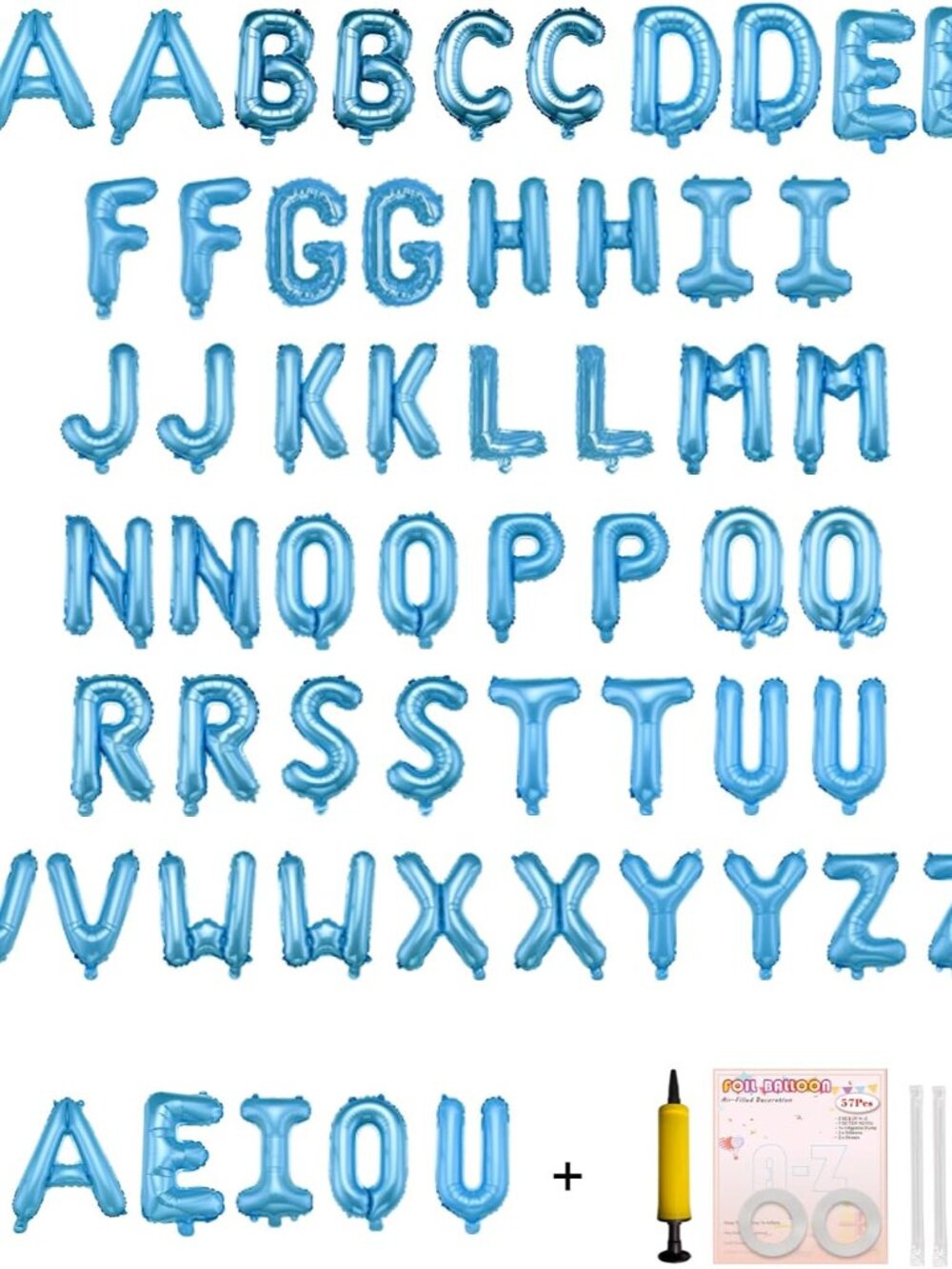 58 PCS Letter Balloons Alphabet Letters 2 Sets A- Z & 1 Sets AEIOU 16 - Inch Myl